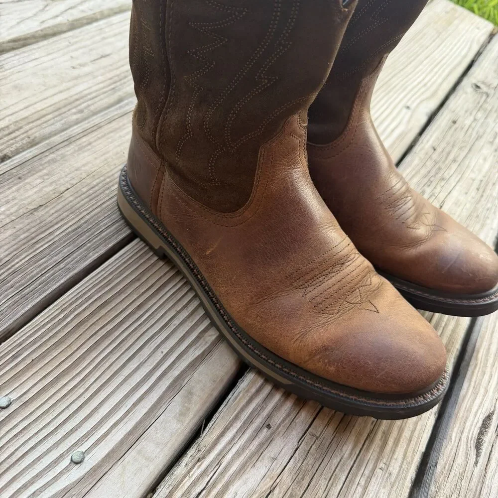 Ariat Groundbreaker Mens Pull On Work Boots Leather Distres Brown Size 10EE Wide